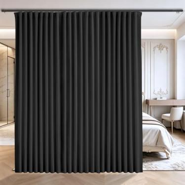 Imagem de Grichril Cortina do chão ao teto para trilho de montagem no teto na parede, separador de blackout extra amplo, divisor de quarto de privacidade para sistema de trilho de teto ou haste com ganchos, 250