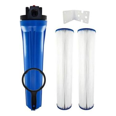 Imagem de Kit Carcaça Filtro Água 20'' + 2 Refil Plissado Lavável Slim Cor Azul 