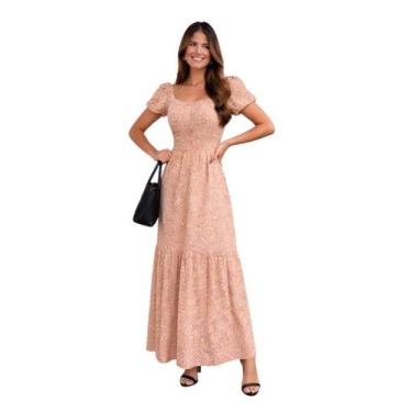 Imagem de Vestido longo floral ciganinha ombro a ombro boho em viscolinho elegan