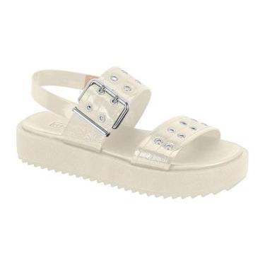Imagem de Sandália Feminina Moleca Papete Flatform Fivelas Ilhós Moda, Branco of