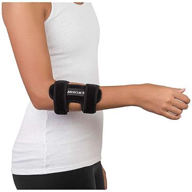 Imagem de Cotoveleira Dupla para Tennis Elbow Mercur Preta com Tala Metálica e Ajuste Bilateral Tamanho G-GG