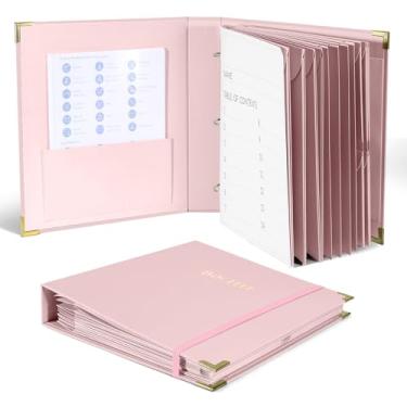 Imagem de Pasta de 3 anéis organiza um organizador de documentos importantes de papelão resistente com bolsos expansíveis para uso em casa, escola, escritório (rosa)