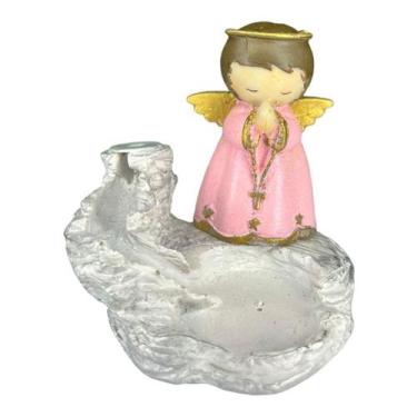 Imagem de Incensário cascata branca Anjo 12 cm resina rosa - Lua Mística - 100% 