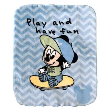 Imagem de Cobertor Bebê Jolitex Raschel Plus Mickey Azul 90cmx1,10m, Skate