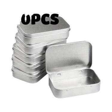 Imagem de Mini Caixa De Lata Prateada Retangular De Metal Vazia Com Tampa Articu