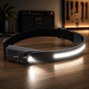 Imagem de Lanterna de Cabeça LED Recarregável Amuzer | Sensor de Movimento | COB + XPE | 5 Modos de Iluminação | USB | IPX4 | Até 8 Horas de Autonomia | Ideal para Camping, Pesca, Corrida, Mecânica e Trabalho