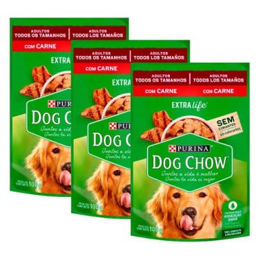 Imagem de Kit 3 Ração Úmida para Cachorro Dog Chow Adulto Extra Life Sabor Carne