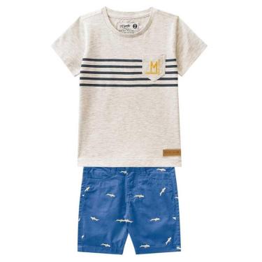 Imagem de Conjunto Infantil Menino Camiseta e Bermuda Sarja Azul Mundi-Feminino