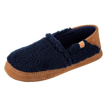 Imagem de Acorn Pantufas femininas moc com sensação confortável de nuvem, cabedal macio e aconchegante e sola antiderrapante, Pipoca azul-marinho com salto dobrável, 9.5-10.5