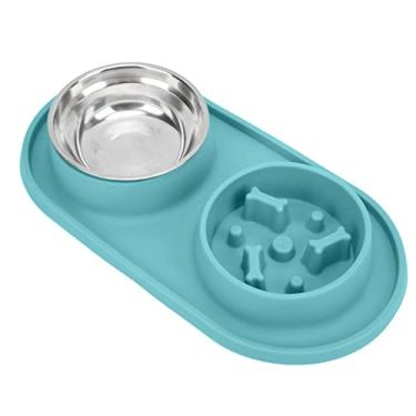 Imagem de Tigelas de comida e água para animais de estimação, tigela de comida lenta de aço inoxidável de silicone dobrável para gatos para cães (verde)