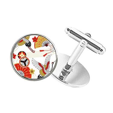 Imagem de DIYthinker Abotoaduras de pressão de botão redondo com padrão Sakura para ventilador dobrável