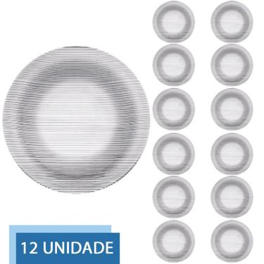 Imagem de 12 Pratos Raso Redondos 23cm Diamante Refeição Transparente