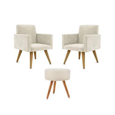 Imagem de Jogo 02 Poltronas + Puff Redondo bege