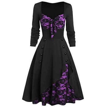 Imagem de Aivtalk Vestidos vitorianos góticos para mulheres, fantasias, vestido de baile de máscaras, vestido de festa de Halloween, Roxa, XX-Large