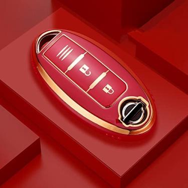 Imagem de MGUOTP Capa para chave de carro em TPU Shell Fob, apto para Nissan Qashqai X-Trail T31 T32 Juke J10 J11 Tiida Altima Pathfinder Kicks Infiniti, vermelho