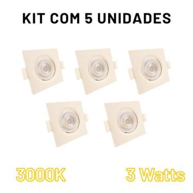 Imagem de Kit Com 5 Luminária Spot Led De Embutir No Gesso 3W 3000K Amarelo Quad