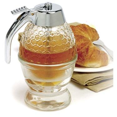 Imagem de Dispensador de jarra de xarope de mel comporta 1 recipiente de vidro para armazenamento de cozinha com suporte