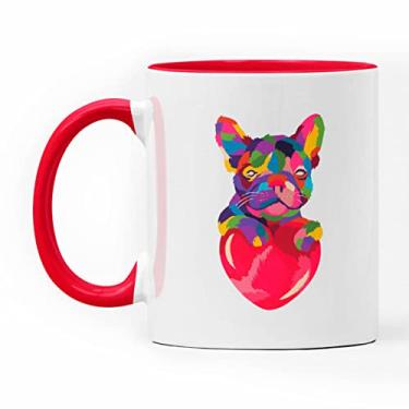 Imagem de Caneca Cachorro Colorido Bulldog Branca Alça Vermelha Super