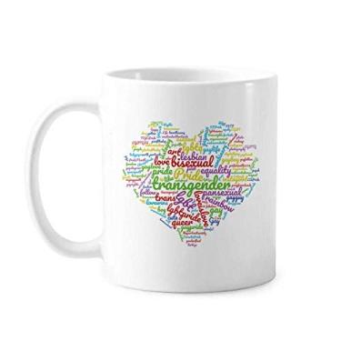 Imagem de Caneca Love Heart Rainbow Lgbt Wordcloud cerâmica xícara de café porcelana louça