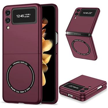 Imagem de Capa magnética ultra fina fashion para Samsung Galaxy Z Flip 4 ZFlip 3 capa de carregamento sem fio para Samsung Z Fold 3 4, vermelho escuro, para Samsung Z Fold 3