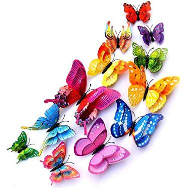 Imagem de 12 Borboletas Coloridas Enfeite Ímã Geladeira Asa Dupla 3D