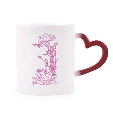 Imagem de Caneca de grés com flor de lótus e planta de água sensível ao calor, muda de cor vermelha