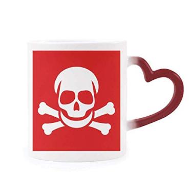 Imagem de Caneca vermelha de grés com marcador de aviso quadrado vermelho sensível ao calor que muda de cor vermelha