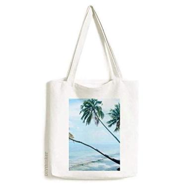 Imagem de Bolsa de lona com imagem de árvore verde Ocean Beach bolsa de compras casual