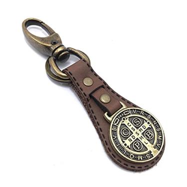 Imagem de Chaveiro Medalha De São Bento Couro Ouro Velho