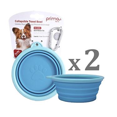 Imagem de Prima Pets – Tigela dobrável de silicone para viagem com clipe para cães e gatos, alimentador portátil e durável para alimentação conveniente em movimento – Tamanho: Pequeno (1,5 xícaras) Aqua – Pacote com 2