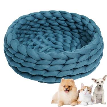 Imagem de Cama de cachorro, cama de gato de algodão de malha redonda, lavável, cama de gato para animais de estimação, cesta de cachorro grossa, ortopédica, ninho de cachorro de malha grossa(Blue,19")