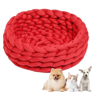 Imagem de Cama de cachorro, cama de gato de algodão de malha redonda, lavável, cama de gato para animais de estimação, cesta de cachorro grossa, ortopédica, ninho de cachorro de malha grossa(Red 1,23")