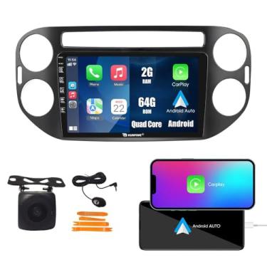 Imagem de Kunfine Car CarPlay Android Navegação Automática Rádio GPS Estéreo Câmera Reversa Tela IPS Touchscreen Tablet Pad Media Player para VW Tiguan 2010-2016, se Aplicável, Quad Core 2G + 64G, Preto