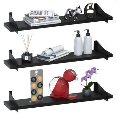 Imagem de 3 Prateleiras De Madeira Estilo Industrial Suspensa Max50pp - MetalCro