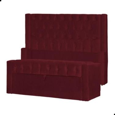 Imagem de Kit Cabeceira e Calçadeira Baú Emma Suede Queen 160 cm - Fina Mobília,