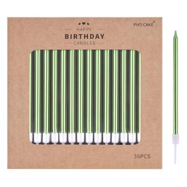Imagem de PHD CAKE Velas de aniversário metálicas longas e finas verdes de 36 unidades, velas de bolo, festas de aniversário, decorações de casamento, velas de festa, decorações de bolo