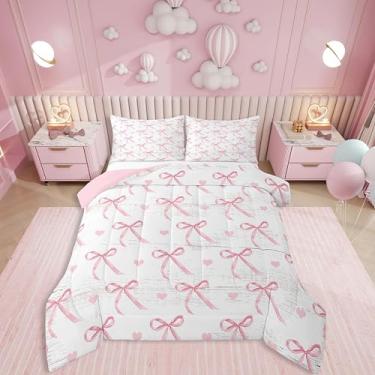 Imagem de Erosebridal Conjunto de edredom com laço retrô, solteiro, para meninas, crianças, mulheres, amor, coração, fundo branco e preto, colcha romântica com laço e laço