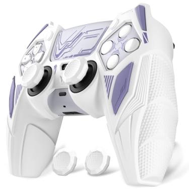 Imagem de PlayVital Silicone Skin Set for PS5 Controller - Mecha Rhino Design, Anti-Slip Grip Cover Protector Compatible with Charging Dock, with Thumb Grips & Touchpad Sticker - White & Light Violet