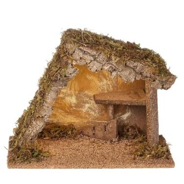 Imagem de Fontanini Estábulo de presépio italiano iluminado por LED romano – 23 x 30 cm Madeira rústica e musgo creche – Feito na Itália