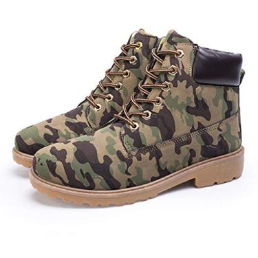 Imagem de Bigfanshu Botas de inverno 2020 masculinas de camurça de couro unissex moda neve masculino sapatos de trabalho botas para amantes grandes plus size masculino mocassins de cano médio e sem cadarço no tornozelo botas chukka sem cadarço, Camuflagem, 37 BR G