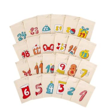 Imagem de Bolsas de calendário do advento de Natal, bolsas de calendário de contagem regressiva de 24 dias, lembrancinhas de presente para decorações de Natal, fofas para crianças, bolsas de tecido
