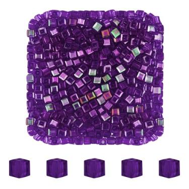 Imagem de Mandala Crafts Contas de cristal de cubo de ametista de 3 mm – 500 contas de vidro facetadas para fabricação de joias, suprimentos de contas, artesanato DIY, pulseiras, colares, brincos e contas