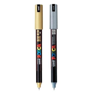 Imagem de Uni-Ball Posca PC-1MR Marcadores de ponta extrafina de 0,7 mm, tinta dourada e prata, pacote com 2