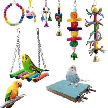 Imagem de Brinquedos para Aves,8 Peças Suprimentos para Treinamento de Agapornis - Brinquedo Natural Pendurável para Pássaros - para Araras Conures Periquitos Agapornis African Greys Munias Mainás Abrigos de