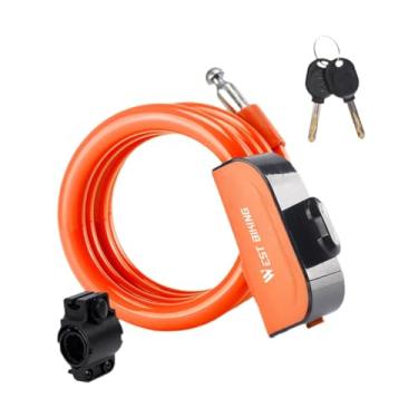 Imagem de menolana Cadeado de bicicleta com 2 chaves, e com suporte de montagem. Cadeado de cabo reforçado para bicicletas, ideal para viagens, ciclismo e, Laranja