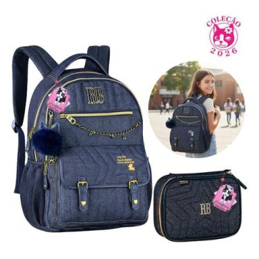 Imagem de Kit Mochila Escolar Rebecca Bonbon Jeans com Estojo Original Coleção 2