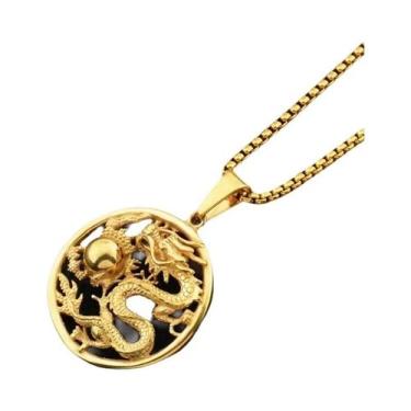 Imagem de Colar Masculino Vintage Com Pingente De Obsidiana Dragão Do Zodíaco Am