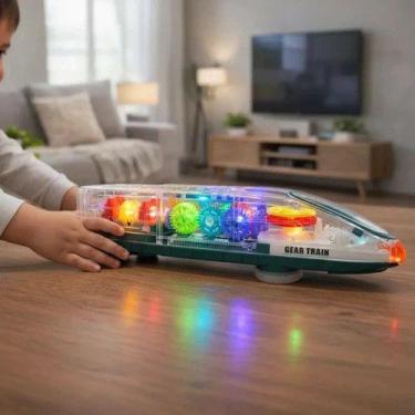 Imagem de Trem Transparente Engrenagens Interativo Infantil Brinquedo Carrinho P