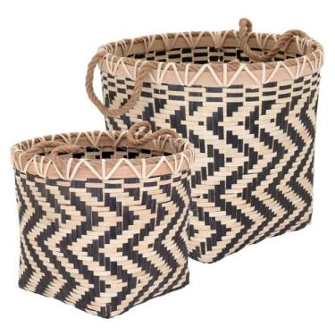 Imagem de Cesta Home&Co Bambu Preto 2pçs Organizador Multiuso para Casa e Closet