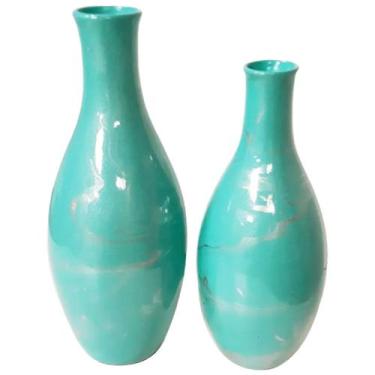 Imagem de Par De Vasos Grandes Em Cerâmica De Sala Decorativos - Turquesa - Retr